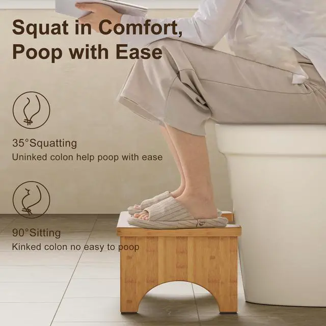 Alt view image 2 of 7 - Squatting Potty for Adults Foldable, 7In Bamboo Toilet Stool Squat Adult and Kids, Wood Travel Poop Stool for Bathroom, Wooden Portable Toilet Foot Step, Premium Flip Pooping Potty Stool