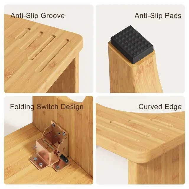 Alt view image 5 of 7 - Squatting Potty for Adults Foldable, 7In Bamboo Toilet Stool Squat Adult and Kids, Wood Travel Poop Stool for Bathroom, Wooden Portable Toilet Foot Step, Premium Flip Pooping Potty Stool