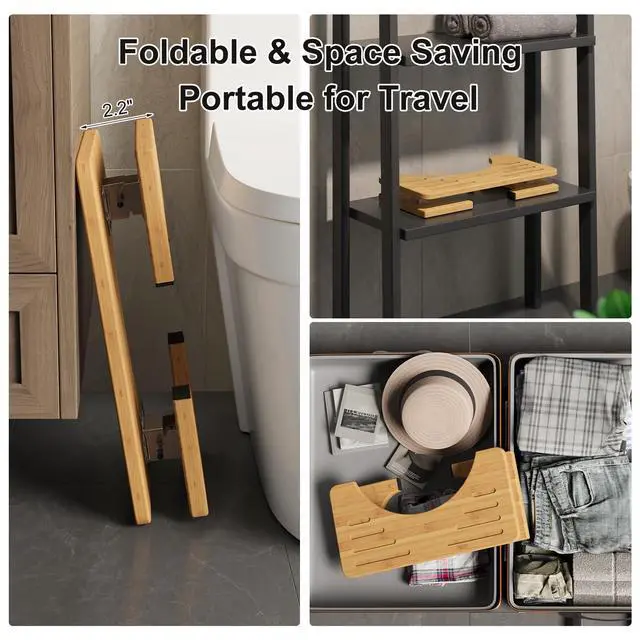 Alt view image 4 of 7 - Squatting Potty for Adults Foldable, 7In Bamboo Toilet Stool Squat Adult and Kids, Wood Travel Poop Stool for Bathroom, Wooden Portable Toilet Foot Step, Premium Flip Pooping Potty Stool