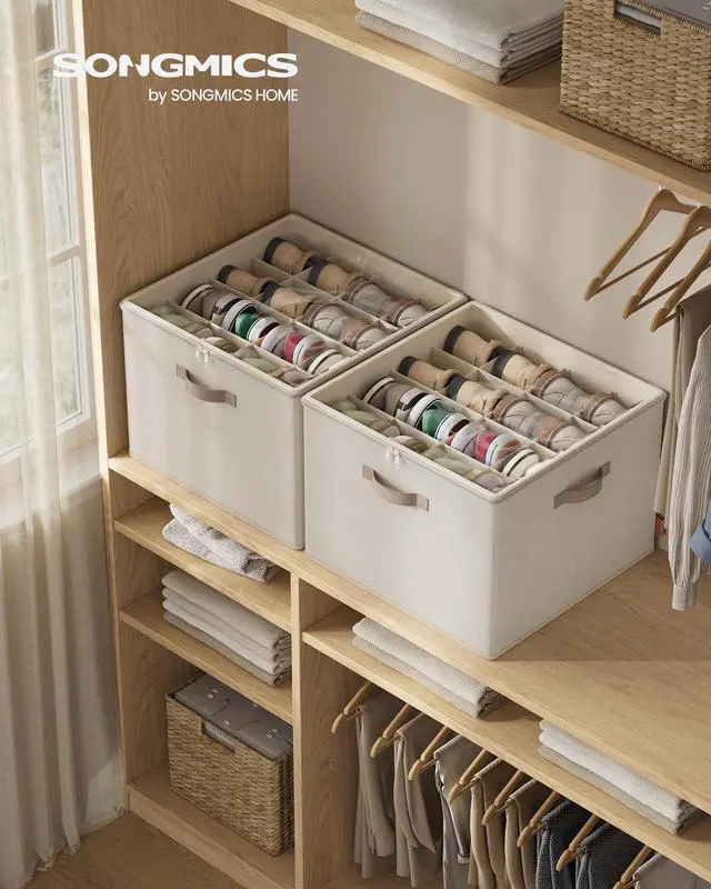 Alt view image 2 of 6 - Shoe Organizer for Closet, Fabric Shoe Organizer Box with Adjustable Dividers, Storage Compartments, Stackable, Transparent Lid, for up to 16 Pairs, Cappuccino Beige ULSP621LH01
