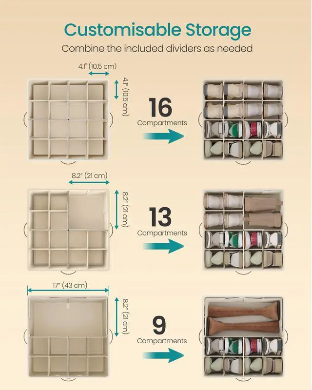 Alt view image 3 of 6 - Shoe Organizer for Closet, Fabric Shoe Organizer Box with Adjustable Dividers, Storage Compartments, Stackable, Transparent Lid, for up to 16 Pairs, Cappuccino Beige ULSP621LH01