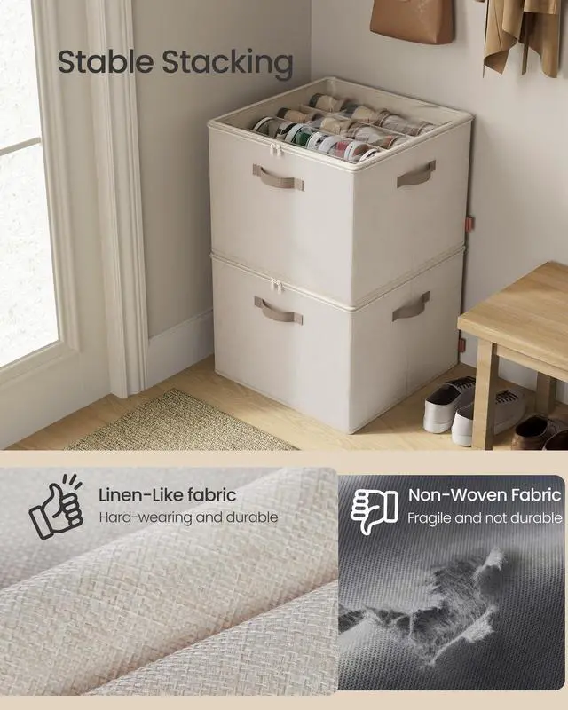 Alt view image 6 of 6 - Shoe Organizer for Closet, Fabric Shoe Organizer Box with Adjustable Dividers, Storage Compartments, Stackable, Transparent Lid, for up to 16 Pairs, Cappuccino Beige ULSP621LH01