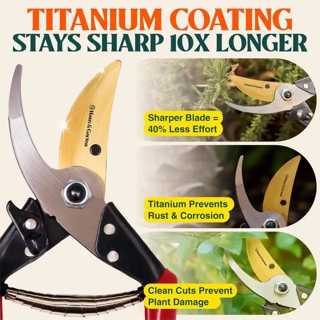 Alt view image 2 of 7 - ForgedPRO 8.75" Heavy Duty Professional Titanium Bypass Pruning Shears - Use As Pruners, Garden Shears, Handheld Pruning Shears For Gardening, Clippers, Garden Scissors, Pruner Tool
