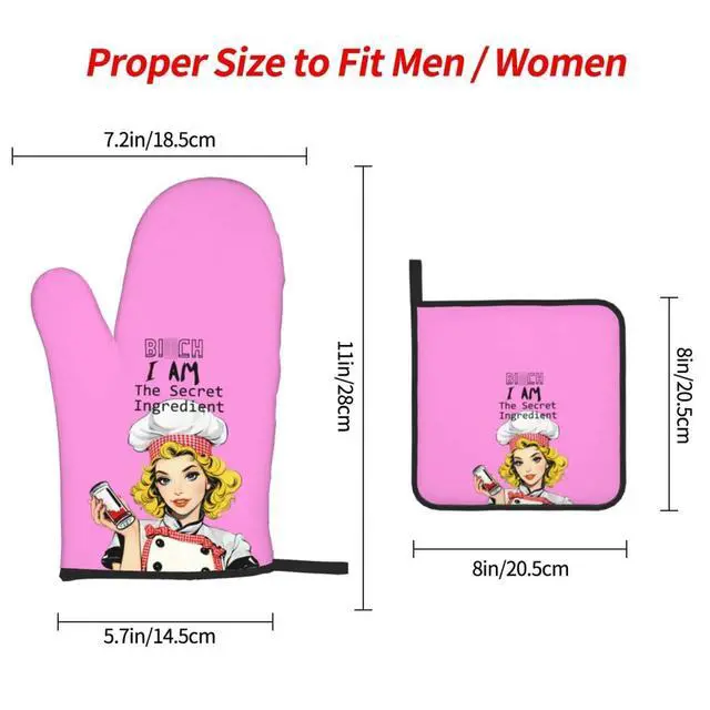 Alt view image 4 of 7 - Funny Oven Mitts and Pot Holders Sets, Cute Kitchen Oven Mitts Heat Resistant Set of 3, Pink Kitchen Gloves Hot Pads, Funny Baker Gifts for Baking Lovers Women