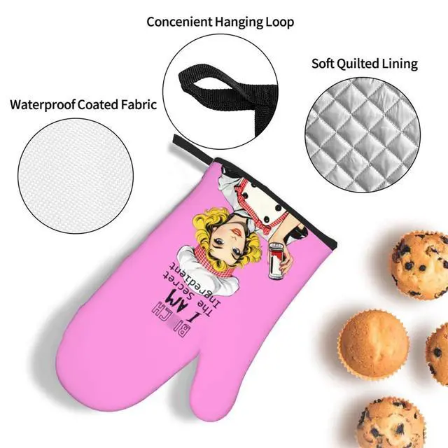 Alt view image 5 of 7 - Funny Oven Mitts and Pot Holders Sets, Cute Kitchen Oven Mitts Heat Resistant Set of 3, Pink Kitchen Gloves Hot Pads, Funny Baker Gifts for Baking Lovers Women
