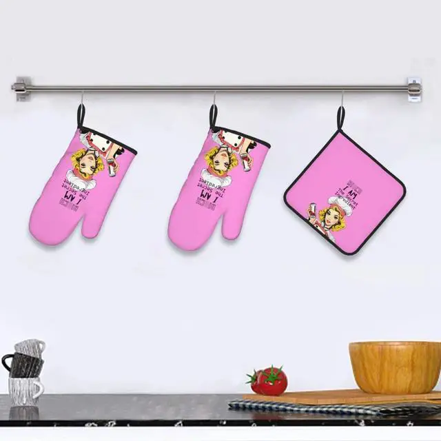 Alt view image 6 of 7 - Funny Oven Mitts and Pot Holders Sets, Cute Kitchen Oven Mitts Heat Resistant Set of 3, Pink Kitchen Gloves Hot Pads, Funny Baker Gifts for Baking Lovers Women