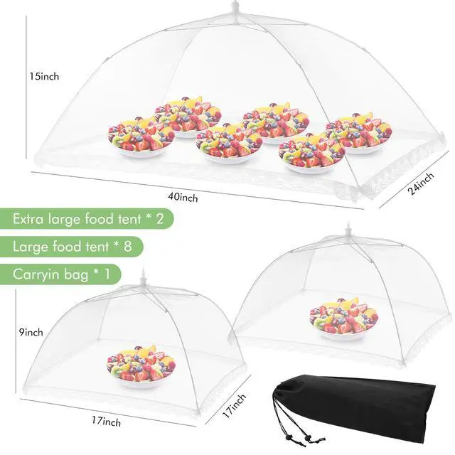 Alt view image 2 of 7 - Food Covers for Outside - 10 Pack Upgraded 2 Extra Large (40"x24") & 8 Large (17"x17"), Mesh Food Covers for Outdoors,Picnic Food Covers for Outdoors Mesh, Collapsible and Reusable