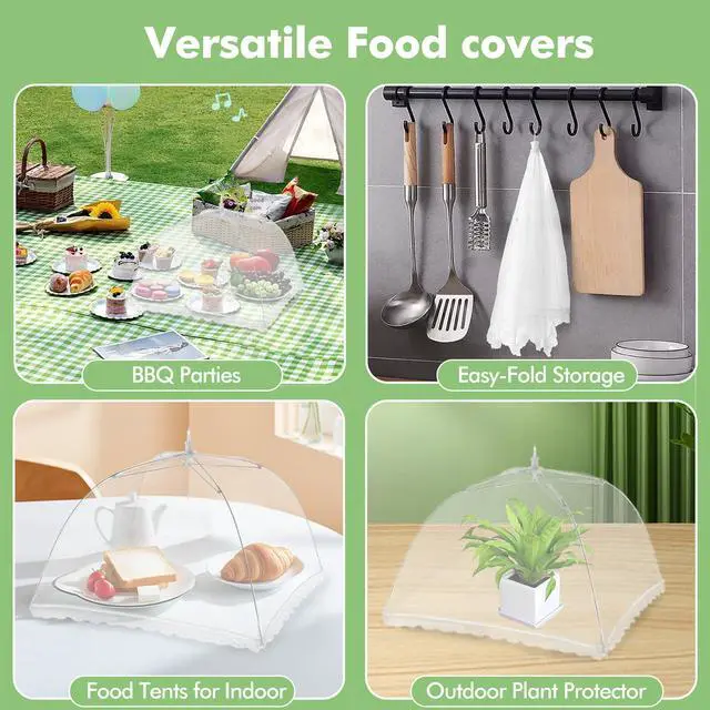 Alt view image 6 of 7 - Food Covers for Outside - 10 Pack Upgraded 2 Extra Large (40"x24") & 8 Large (17"x17"), Mesh Food Covers for Outdoors,Picnic Food Covers for Outdoors Mesh, Collapsible and Reusable