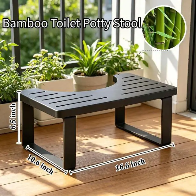 Alt view image 3 of 6 - Potty Squatty Stool for Adults, Bamboo Bathroom Toilet Potty Stool, Foot Stool for Toilet, Portable Squatting Stool for Bathroom, Black