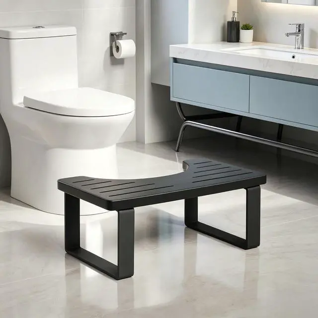 Alt view image 4 of 6 - Potty Squatty Stool for Adults, Bamboo Bathroom Toilet Potty Stool, Foot Stool for Toilet, Portable Squatting Stool for Bathroom, Black