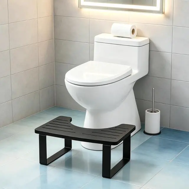 Alt view image 6 of 6 - Potty Squatty Stool for Adults, Bamboo Bathroom Toilet Potty Stool, Foot Stool for Toilet, Portable Squatting Stool for Bathroom, Black
