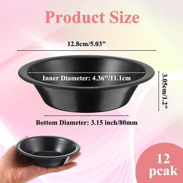 Alt view image 2 of 7 - 12 Pack Mini Pie Pans, 5 Inch Reusable Nonstick Pie Tins Carbon Steel Small Round Baking Pans for Pot Pies, Quiches, Tarts, Cakes & Desserts