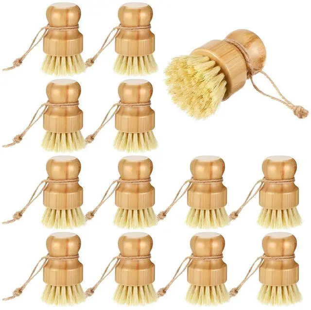 Main image of 12 Pack Bamboo Dish Scrub Brushes Kitchen Dishwashing Scrubber Vegetable Brush with Hanging Rope Wooden Natural Sisal Bristles Cleaning Brush for Iron Pot Pan Sink