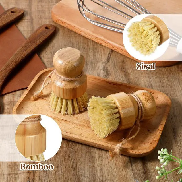 Alt view image 5 of 7 - 12 Pack Bamboo Dish Scrub Brushes Kitchen Dishwashing Scrubber Vegetable Brush with Hanging Rope Wooden Natural Sisal Bristles Cleaning Brush for Iron Pot Pan Sink