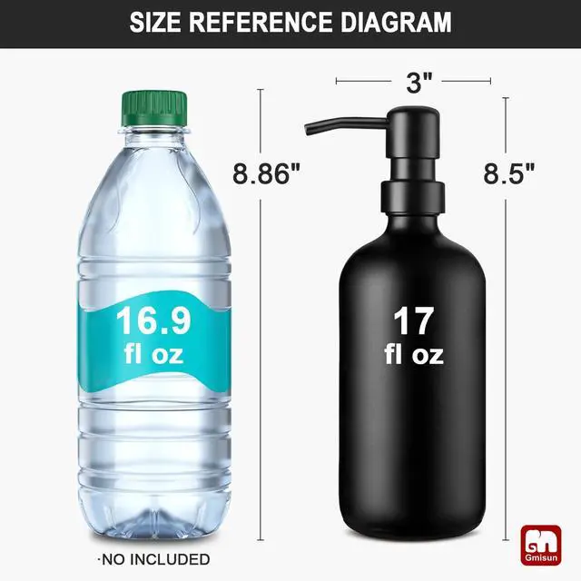 Alt view image 2 of 7 - Black Soap Dispenser, 2 Pack Matte Black Hand Soap Dispensers Bathroom with Stainless Steel Pump, 17 Fl Oz Glass Dish Soap Dispenser Set for Kitchen, Modern Liquid Soap Bottle with Labels