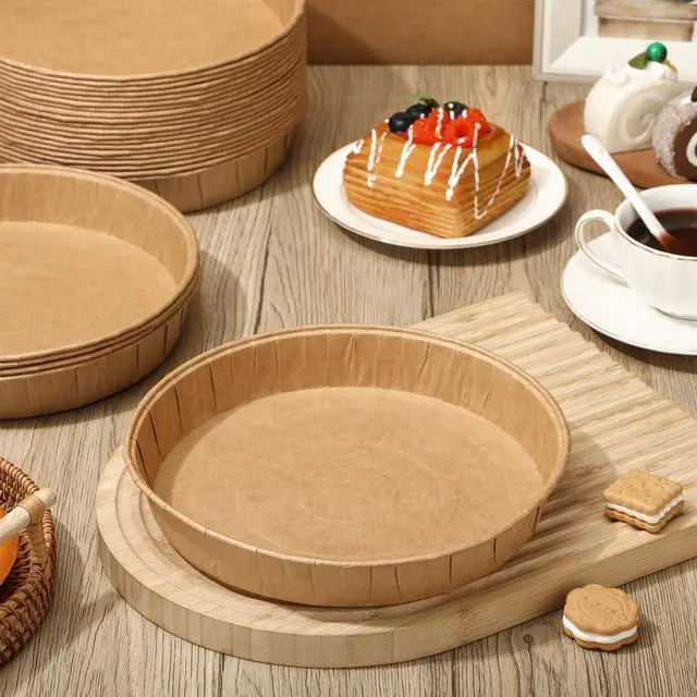 Alt view image 3 of 6 - 25 Pcs Paper Pie Pans for Baking Disposable Tart Mold Bulk Round Easy Kraft Bread Baking Pans for Microwave Freezer Oven Safe Display Loaf Cake Muffin Pizza Home Kitchen Supply