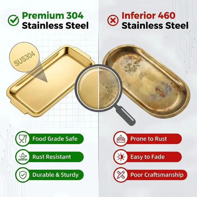 Alt view image 2 of 7 - 3-Piece Gold Serving Trays,304 Stainless Steel Heavy Duty Rectangular Platters,12.6 Inch Metal Food Server Set,Chip & Scratch Resistant,Rustproof Commercial Grade for Party, Wedding,Buffet,Christmas