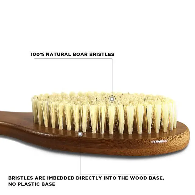 Alt view image 3 of 7 - 17.71Inch Natural Boar Bristles Anti-Slip Long Handle Bath Brush,Bent Handle Shower Scrubber for Exfoliating,Shower Back Brush,Exfoliation Set with Pumice Stone (1 Pack)