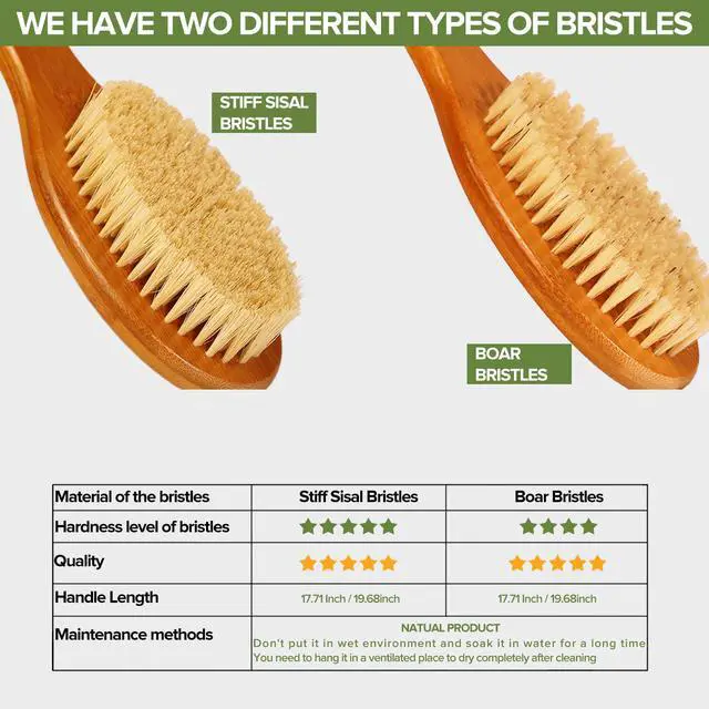 Alt view image 5 of 7 - 17.71Inch Natural Boar Bristles Anti-Slip Long Handle Bath Brush,Bent Handle Shower Scrubber for Exfoliating,Shower Back Brush,Exfoliation Set with Pumice Stone (1 Pack)
