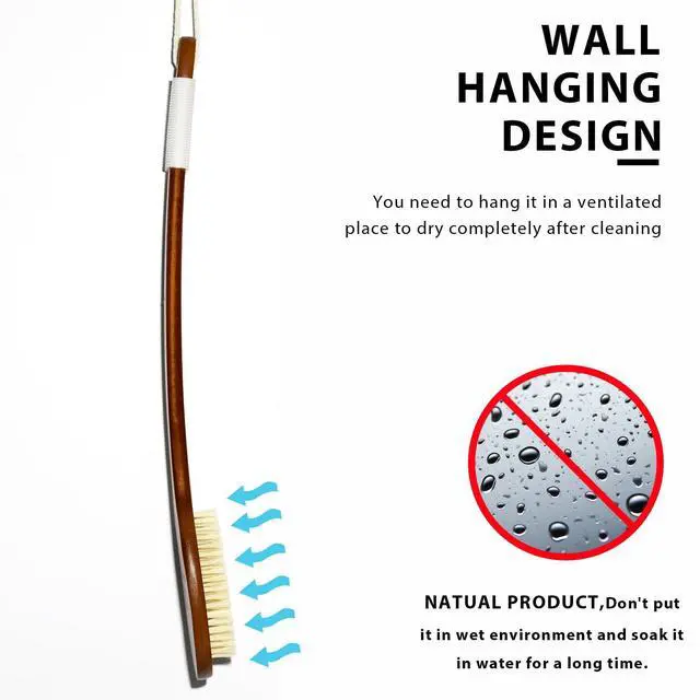 Alt view image 6 of 7 - 17.71Inch Natural Boar Bristles Anti-Slip Long Handle Bath Brush,Bent Handle Shower Scrubber for Exfoliating,Shower Back Brush,Exfoliation Set with Pumice Stone (1 Pack)