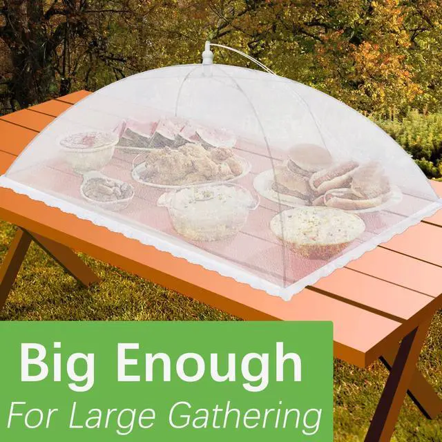 Alt view image 2 of 7 - Mesh Food Covers for Outside - Upgraded 1 Extra Large 40x24 in & 4 Large 17x17 in Outdoor Party Food Cover Tent Collapsible Picnic Nets Umbrella Screen Pop Up Food Dome (White)