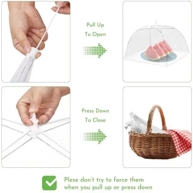 Alt view image 5 of 7 - Mesh Food Covers for Outside - Upgraded 1 Extra Large 40x24 in & 4 Large 17x17 in Outdoor Party Food Cover Tent Collapsible Picnic Nets Umbrella Screen Pop Up Food Dome (White)