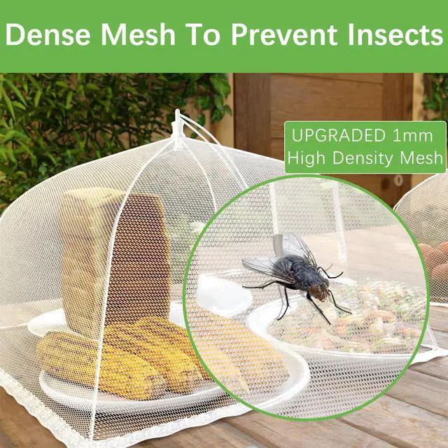 Alt view image 4 of 7 - Mesh Food Covers for Outside - Upgraded 1 Extra Large 40x24 in & 4 Large 17x17 in Outdoor Party Food Cover Tent Collapsible Picnic Nets Umbrella Screen Pop Up Food Dome (White)