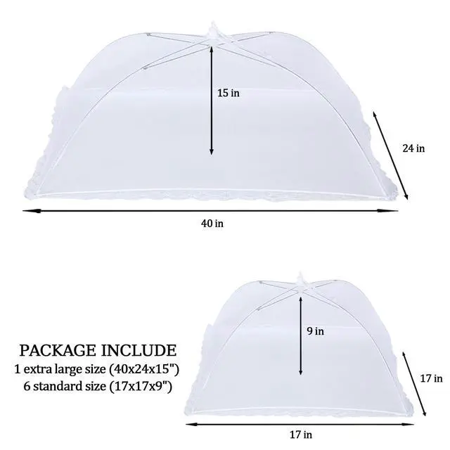 Alt view image 2 of 7 - 7 Pack Food Covers for Outdoors Mesh Screen Include Food Tents 1 Extra Large (40"X 24") & 6 Standard (17"X 17") Collapsible and Reusable Mesh Covers for Outside, BBQ Party Supplies, Fruit