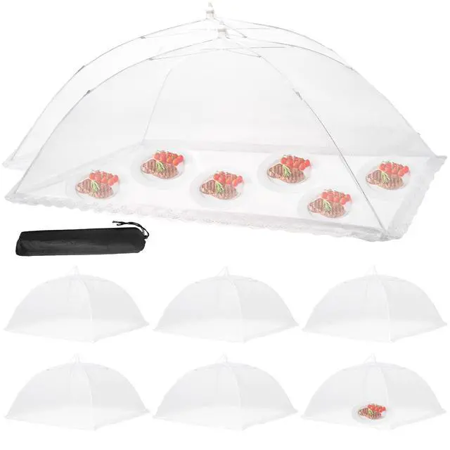 Main image of Food Cover Food Tent Set, 2 Extra Large 40"X24" and 6 Standard 17"X17" Mesh Food Covers for Outside, 8 Pack Collapsible, Reusable Pop-Up Umbrella Food Nets for Picnics, Outdoor Camping, Parties, BBQ