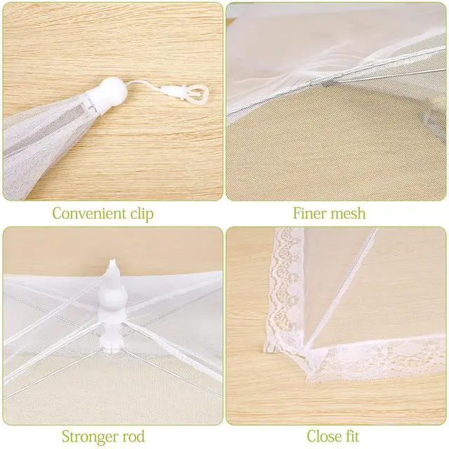 Alt view image 5 of 7 - Food Cover Food Tent Set, 2 Extra Large 40"X24" and 6 Standard 17"X17" Mesh Food Covers for Outside, 8 Pack Collapsible, Reusable Pop-Up Umbrella Food Nets for Picnics, Outdoor Camping, Parties, BBQ