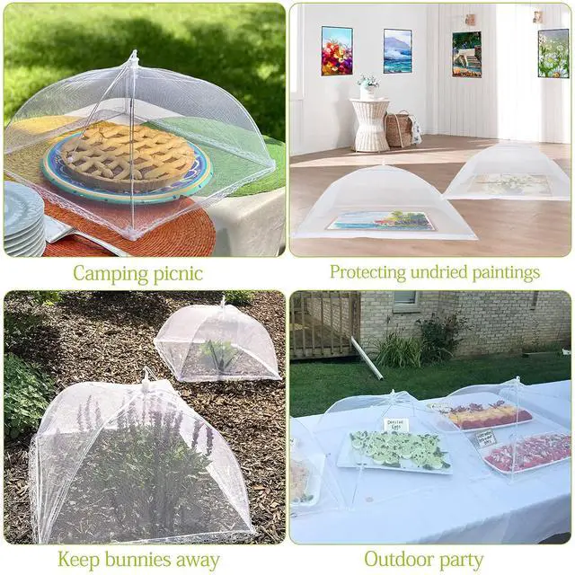 Alt view image 6 of 7 - Food Cover Food Tent Set, 2 Extra Large 40"X24" and 6 Standard 17"X17" Mesh Food Covers for Outside, 8 Pack Collapsible, Reusable Pop-Up Umbrella Food Nets for Picnics, Outdoor Camping, Parties, BBQ