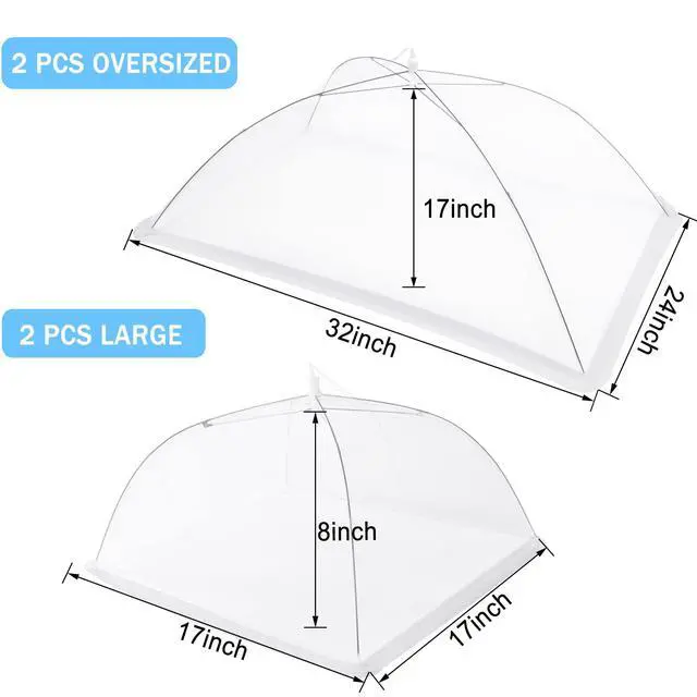 Alt view image 2 of 6 - 4 Pcs Large and Tall Mesh Food Cover Tent Umbrella Food Screen Covers for Outside Pop-up Mesh Reusable Food Nets for Parties Picnics Outdoor BBQs Collapsible (2 Pcs 32"x24", 2 Pcs 17"x17")