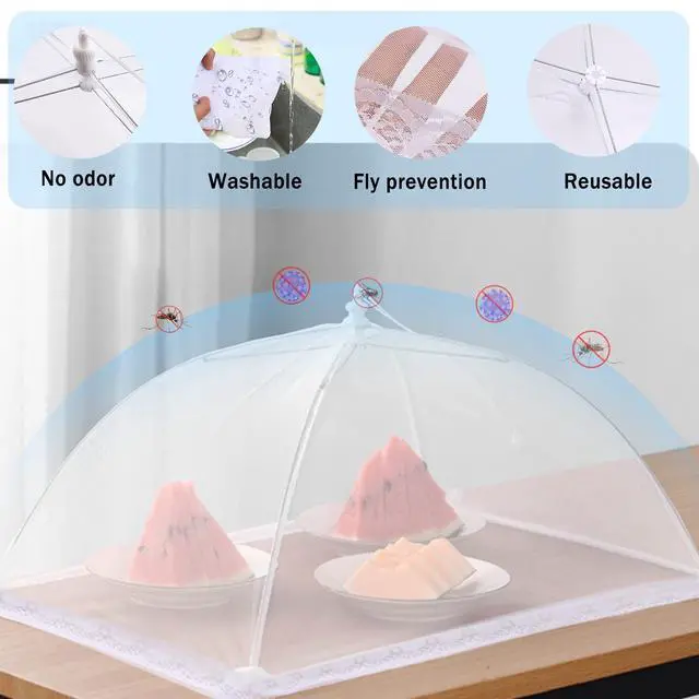 Alt view image 3 of 6 - 4 Pcs Large and Tall Mesh Food Cover Tent Umbrella Food Screen Covers for Outside Pop-up Mesh Reusable Food Nets for Parties Picnics Outdoor BBQs Collapsible (2 Pcs 32"x24", 2 Pcs 17"x17")