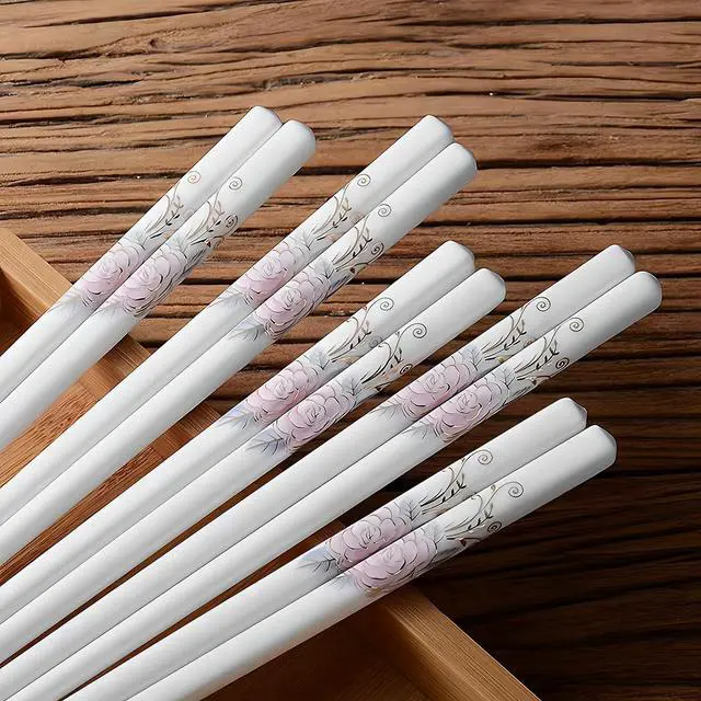 Main image of Chopsticks 5 Pairs,Pink Peonie,Reusable Porcelain Chop Sticks