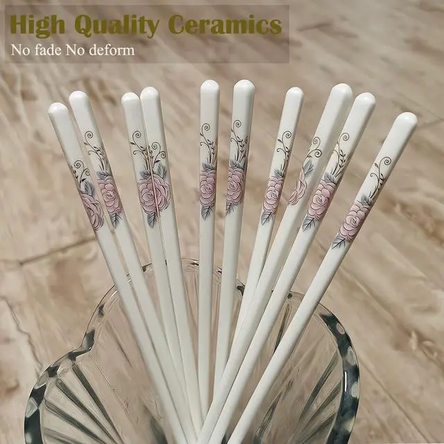 Alt view image 2 of 7 - Chopsticks 5 Pairs,Pink Peonie,Reusable Porcelain Chop Sticks