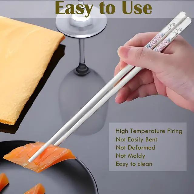 Alt view image 4 of 7 - Chopsticks 5 Pairs,Pink Peonie,Reusable Porcelain Chop Sticks