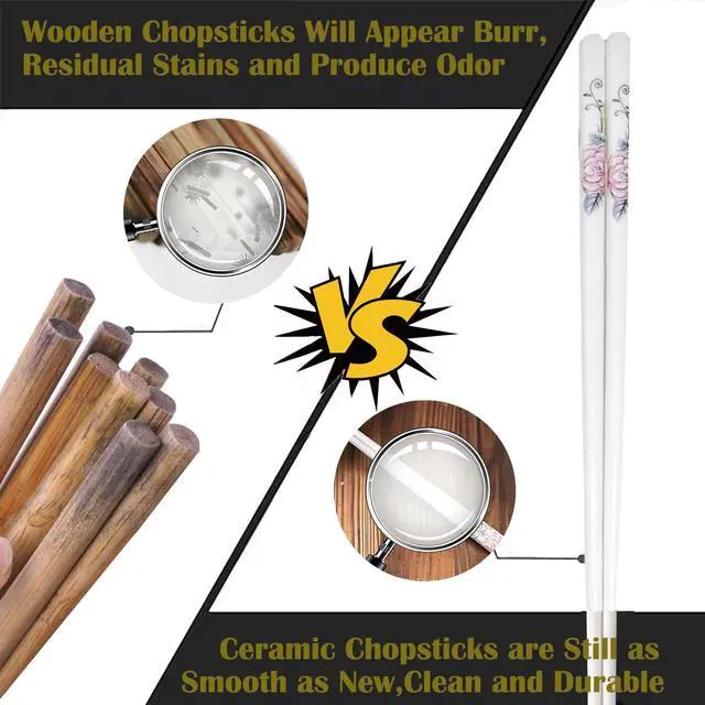 Alt view image 6 of 7 - Chopsticks 5 Pairs,Pink Peonie,Reusable Porcelain Chop Sticks
