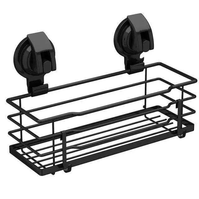 Alt view image 2 of 7 - Suction Cup Shower Caddy, Shower Shelf Soap Dish with Hooks for Razor, Sponge, Rust Proof 304 Stainless Steel, Black