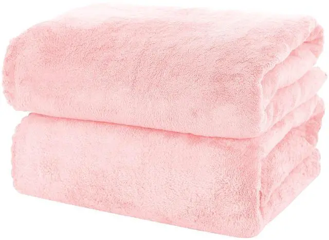 Main image of 2 Pack Premium Bath Towel Set - Quick Drying - Microfiber Coral Velvet Highly Absorbent Towels - Multipurpose Use as Bath Fitness, Bathroom, Shower, Sports, Yoga Towel (Pink)
