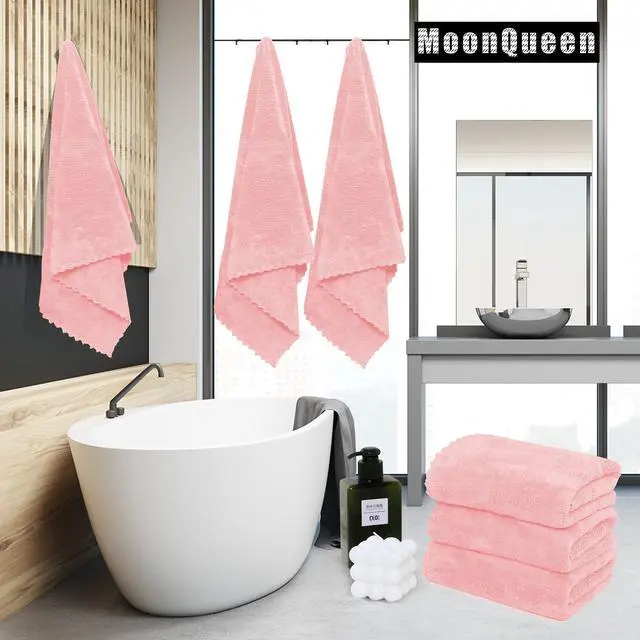 Alt view image 2 of 7 - 2 Pack Premium Bath Towel Set - Quick Drying - Microfiber Coral Velvet Highly Absorbent Towels - Multipurpose Use as Bath Fitness, Bathroom, Shower, Sports, Yoga Towel (Pink)