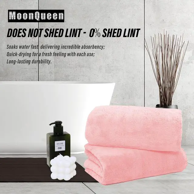 Alt view image 3 of 7 - 2 Pack Premium Bath Towel Set - Quick Drying - Microfiber Coral Velvet Highly Absorbent Towels - Multipurpose Use as Bath Fitness, Bathroom, Shower, Sports, Yoga Towel (Pink)