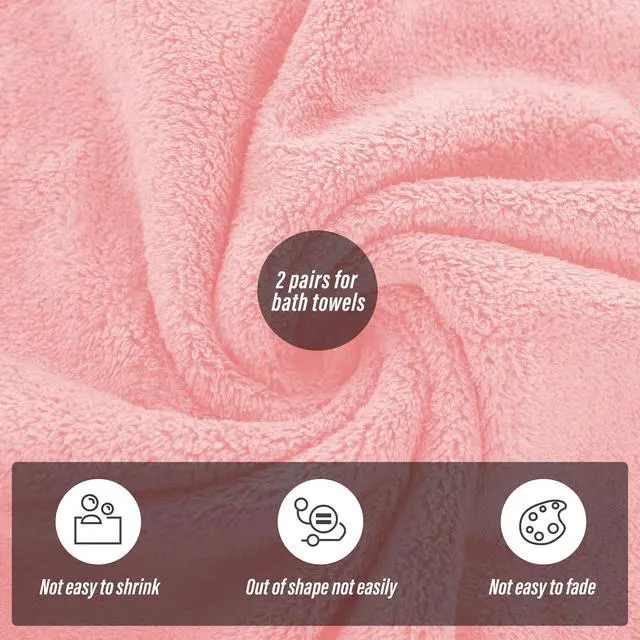 Alt view image 4 of 7 - 2 Pack Premium Bath Towel Set - Quick Drying - Microfiber Coral Velvet Highly Absorbent Towels - Multipurpose Use as Bath Fitness, Bathroom, Shower, Sports, Yoga Towel (Pink)