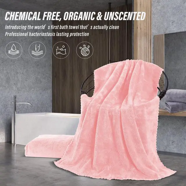 Alt view image 5 of 7 - 2 Pack Premium Bath Towel Set - Quick Drying - Microfiber Coral Velvet Highly Absorbent Towels - Multipurpose Use as Bath Fitness, Bathroom, Shower, Sports, Yoga Towel (Pink)
