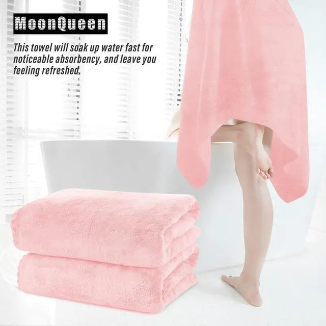 Alt view image 7 of 7 - 2 Pack Premium Bath Towel Set - Quick Drying - Microfiber Coral Velvet Highly Absorbent Towels - Multipurpose Use as Bath Fitness, Bathroom, Shower, Sports, Yoga Towel (Pink)