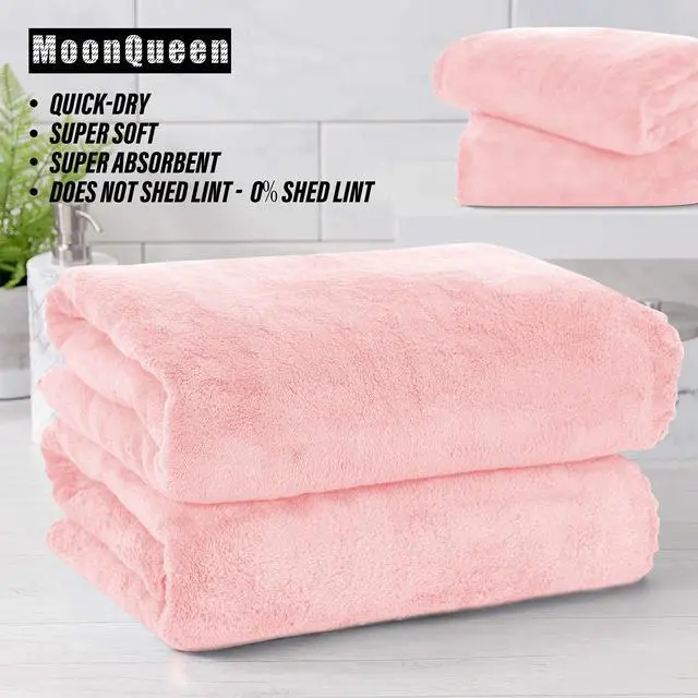 Alt view image 6 of 7 - 2 Pack Premium Bath Towel Set - Quick Drying - Microfiber Coral Velvet Highly Absorbent Towels - Multipurpose Use as Bath Fitness, Bathroom, Shower, Sports, Yoga Towel (Pink)
