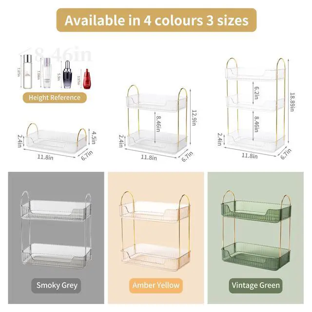 Alt view image 5 of 6 - Bathroom Organizer Countertop, Makeup Storage, Skincare Cosmetic Tray Shelf, Perfume Holder Rack for Vanity Counter, Large Capacity, Easy to Install, Clean, 2 Tiers, Clear White