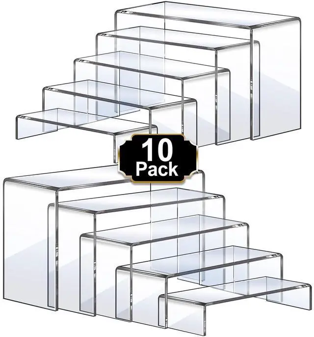 Main image of Large Acrylic Risers, 10 Pcs 2 Set(7L~8L~9L) Riser Display Shelf, Clear Rectangular Display Stands Set, Transparent Shelves for Decor, Showcase Holder for Cupcake