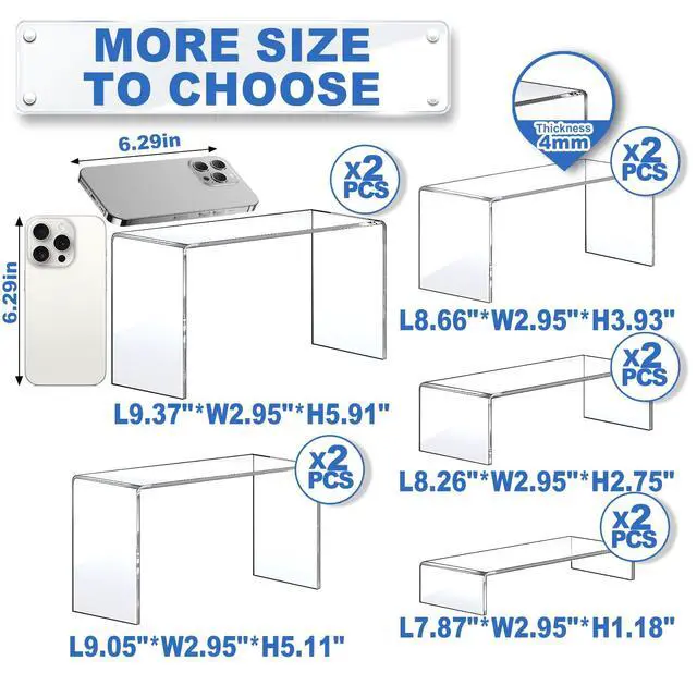 Alt view image 2 of 7 - Large Acrylic Risers, 10 Pcs 2 Set(7L~8L~9L) Riser Display Shelf, Clear Rectangular Display Stands Set, Transparent Shelves for Decor, Showcase Holder for Cupcake