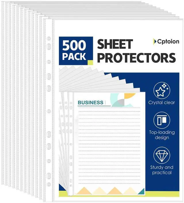 Main image of 500 Pack Clear Plastic Page, Sheet Protectors, Heavy Duty Clear Page Protectors for 3 Ring Binder, Top Loading Binder Sleeves, Fits A4 Paper 8.27 x 11.69 inch, Document Protector
