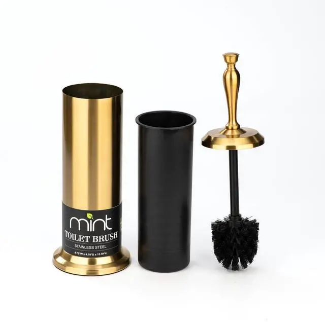 Main image of Toilet Brush, Toilet Bowl Brush with Extra Long Handle Durable Bristles Toilet Scrubber and Covered Holder for Toilet Brush Set for Bathroom Cleaning (Aged Brass)